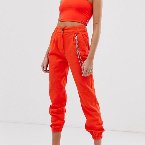 orange cargo jumpsuit